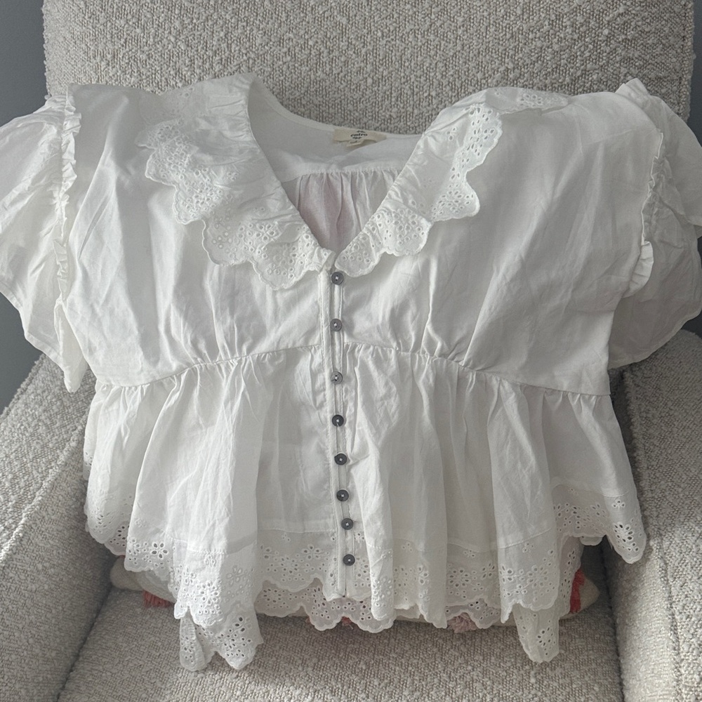 Entro White Eyelet Ruffle Blouse